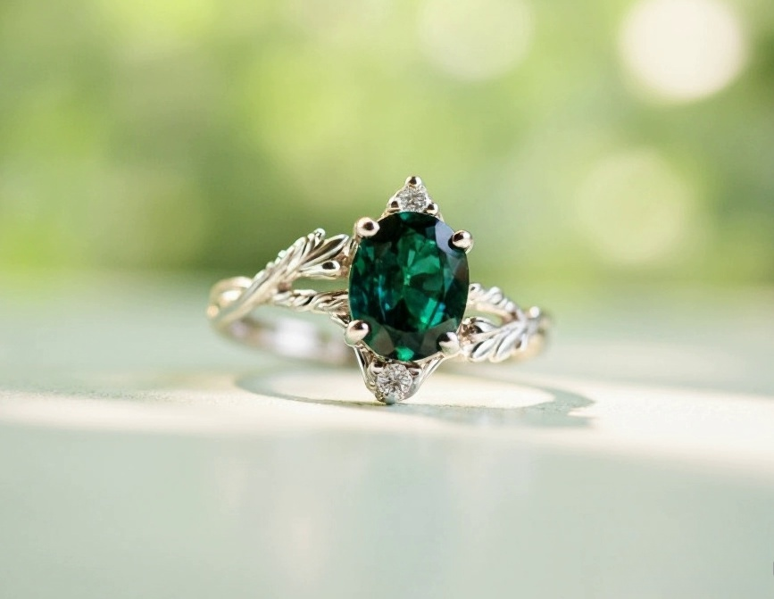 The Crowned Leaf Ring with moissanite and leaf motif